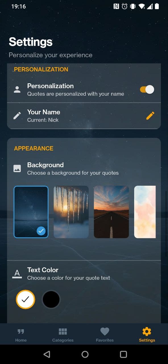 Rudmo app appearance screen