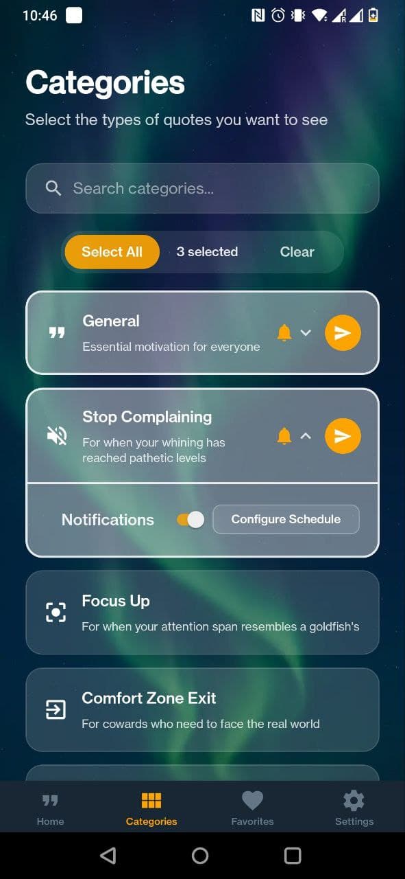 Rudmo app categories screen
